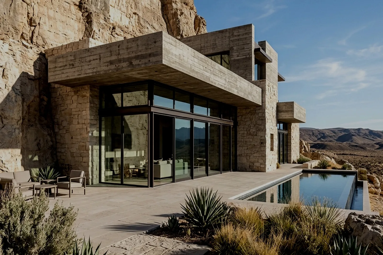Twilight lighting in desert villa