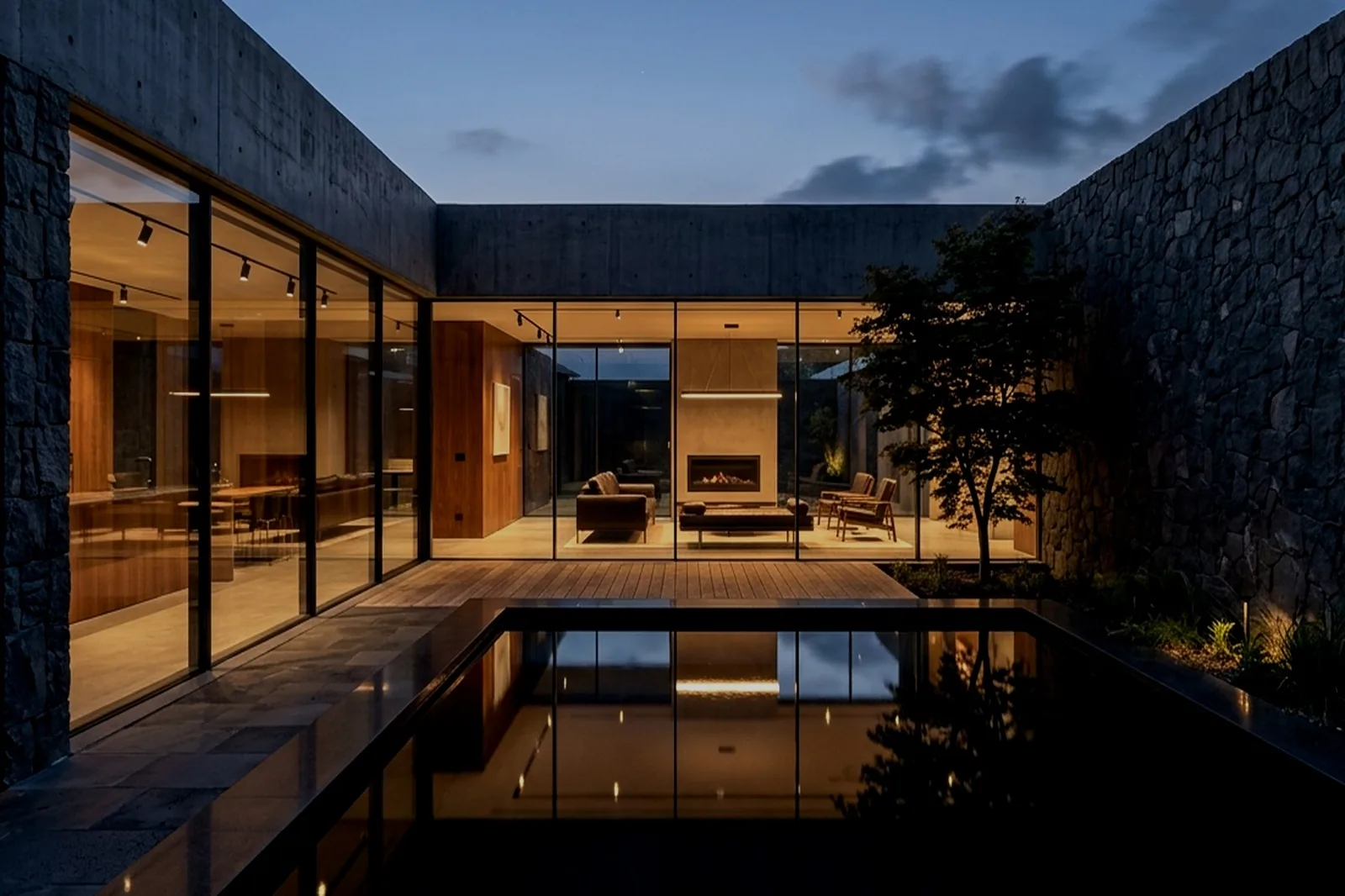 Twilight lighting in graphite loft