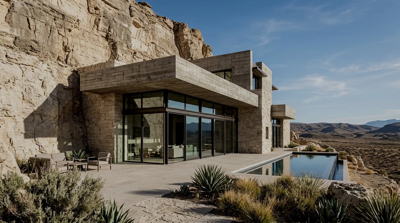 Twilight view of House in the Quarry