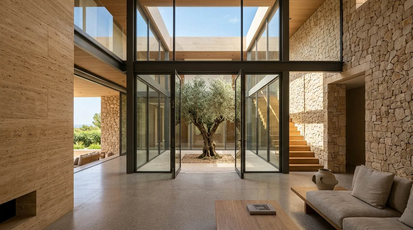 Limestone Atrium House light filled central courtyard and olive tree