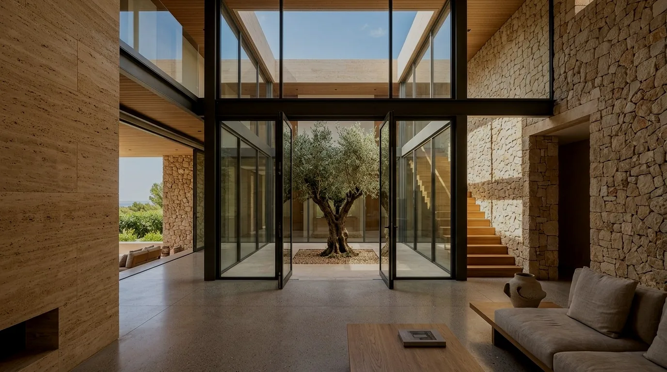 Twilight view of Limestone Atrium House