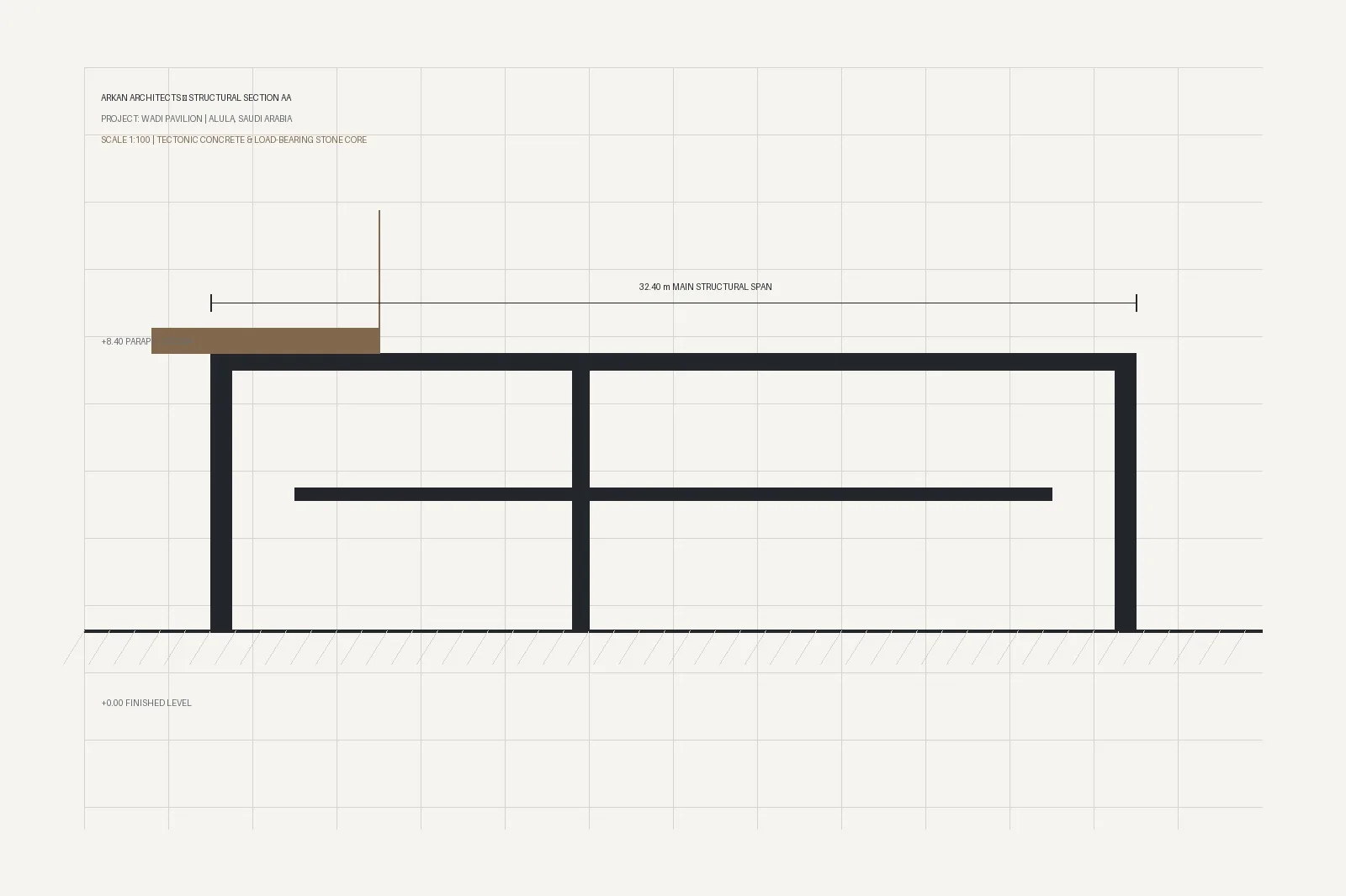 Architectural section drawing of Wadi Pavilion